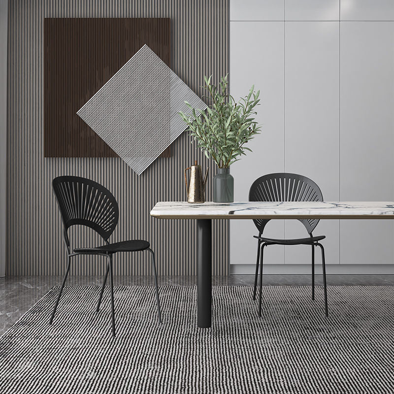 Metal Base Dining Chairs Modern Style Open Back Armless Chair