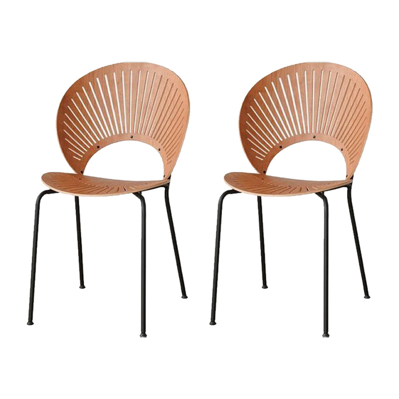 Metal Base Dining Chairs Modern Style Open Back Armless Chair