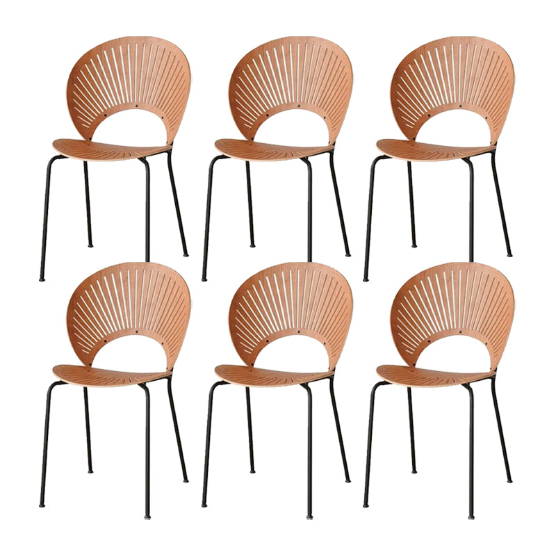 Metal Base Dining Chairs Modern Style Open Back Armless Chair