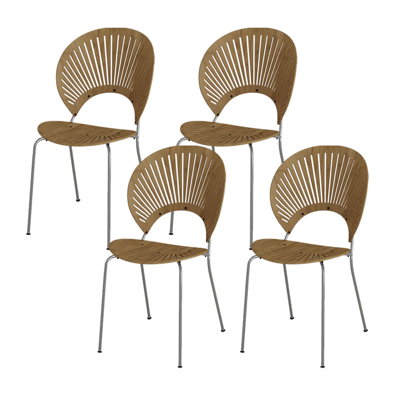 Metal Base Dining Chairs Modern Style Open Back Armless Chair