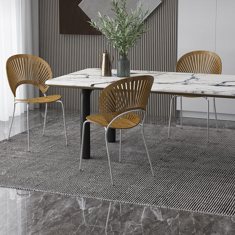 Metal Base Dining Chairs Modern Style Open Back Armless Chair