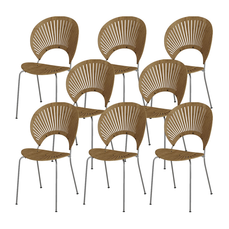 Metal Base Dining Chairs Modern Style Open Back Armless Chair