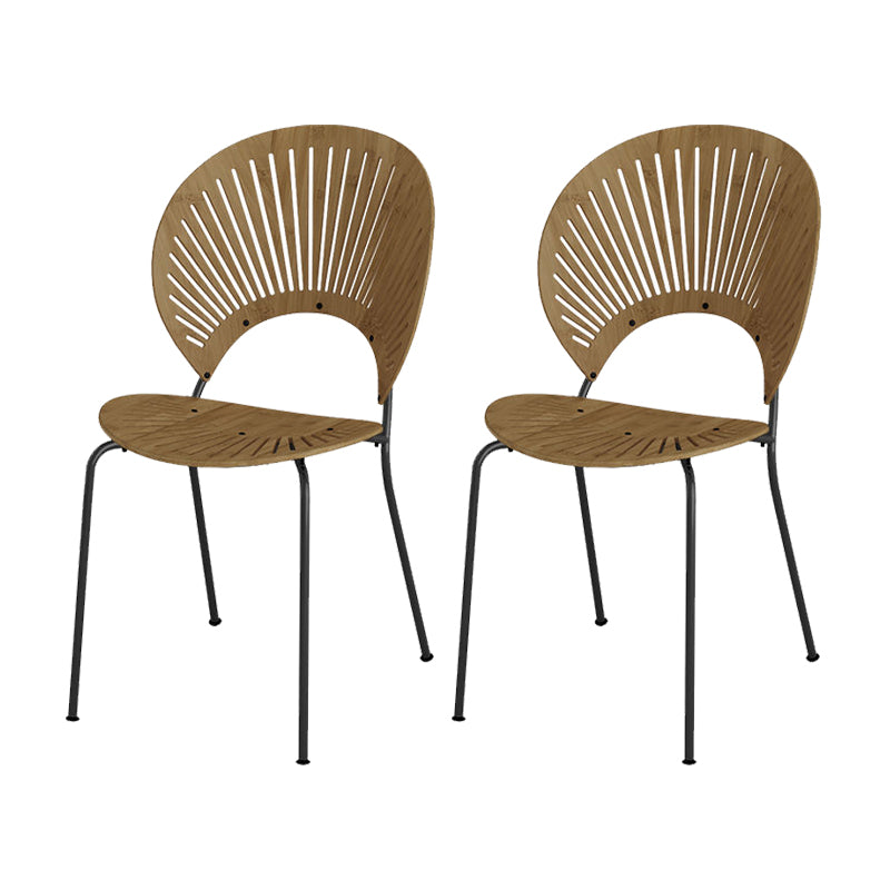 Metal Base Dining Chairs Modern Style Open Back Armless Chair