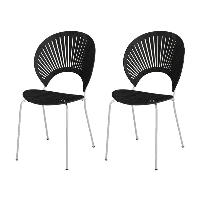 Metal Base Dining Chairs Modern Style Open Back Armless Chair