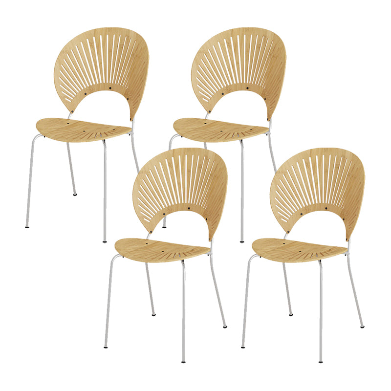 Metal Base Dining Chairs Modern Style Open Back Armless Chair