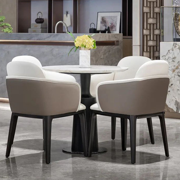 Faux Leather Dining Chairs Industrial Style Arm Chair with Black Leg