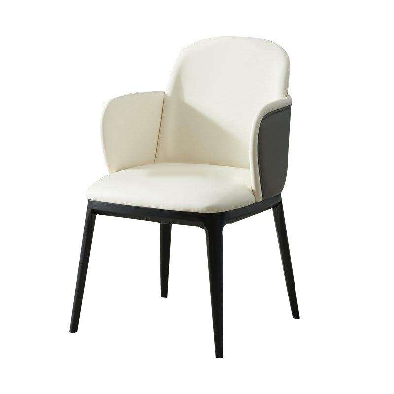 Faux Leather Dining Chairs Industrial Style Arm Chair with Black Leg