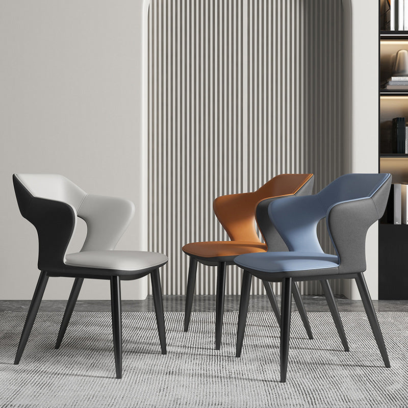 Faux Leather Dining Chairs Industrial Open Back Arm Chair with Black Legs