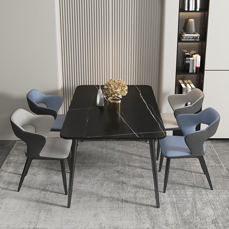 Faux Leather Dining Chairs Industrial Open Back Arm Chair with Black Legs