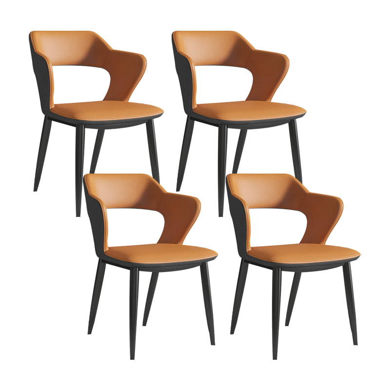 Faux Leather Dining Chairs Industrial Open Back Arm Chair with Black Legs