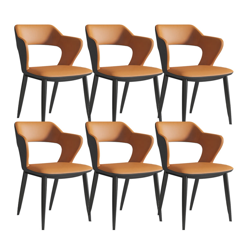 Faux Leather Dining Chairs Industrial Open Back Arm Chair with Black Legs