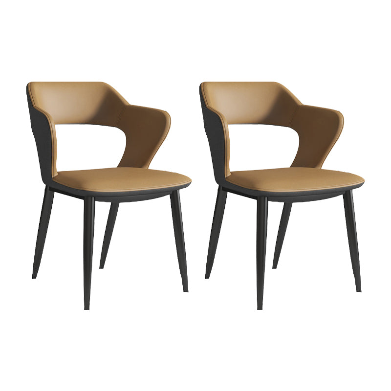 Faux Leather Dining Chairs Industrial Open Back Arm Chair with Black Legs
