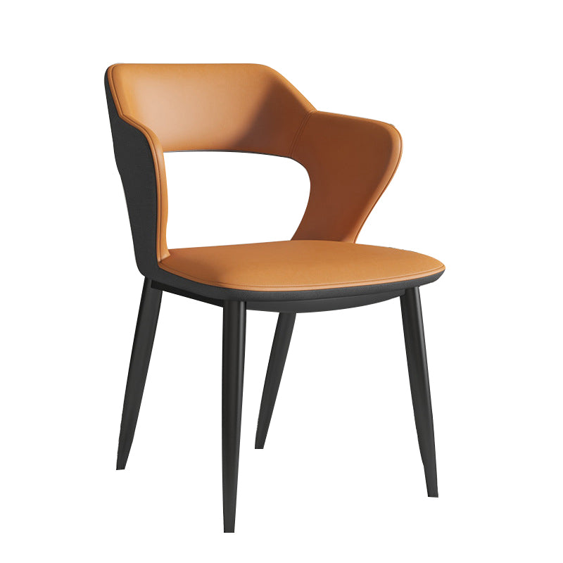 Faux Leather Dining Chairs Industrial Open Back Arm Chair with Black Legs