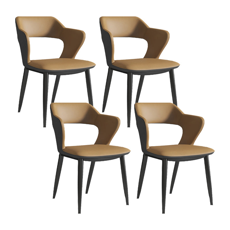 Faux Leather Dining Chairs Industrial Open Back Arm Chair with Black Legs
