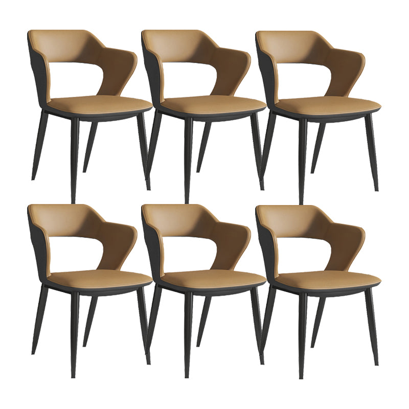 Faux Leather Dining Chairs Industrial Open Back Arm Chair with Black Legs