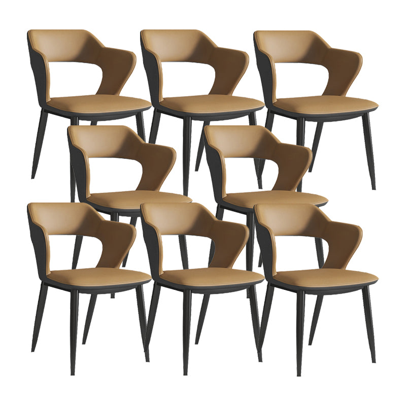 Faux Leather Dining Chairs Industrial Open Back Arm Chair with Black Legs