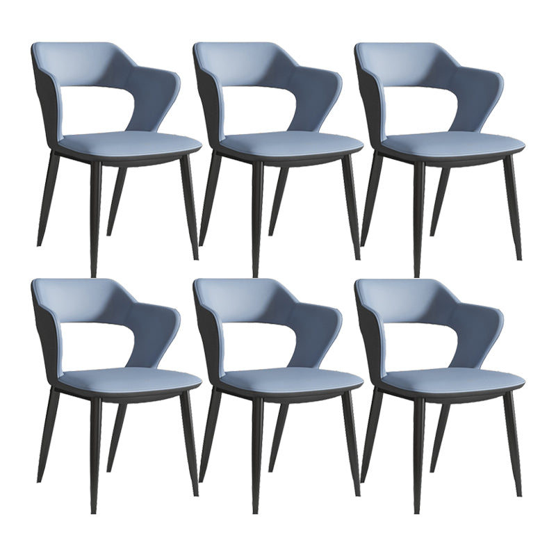 Faux Leather Dining Chairs Industrial Open Back Arm Chair with Black Legs