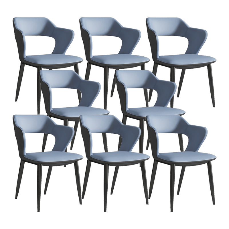 Faux Leather Dining Chairs Industrial Open Back Arm Chair with Black Legs