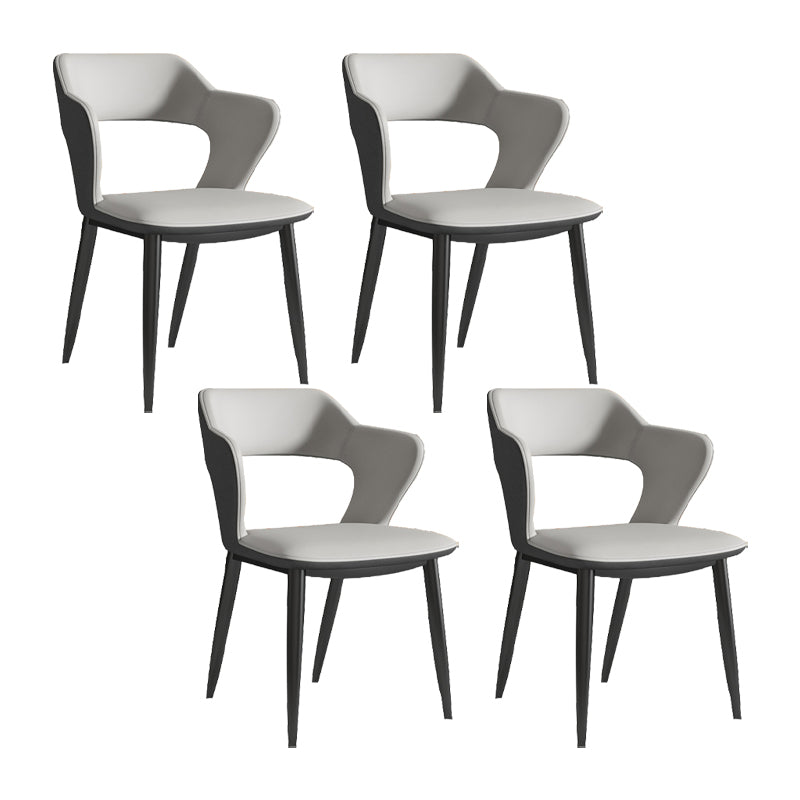 Faux Leather Dining Chairs Industrial Open Back Arm Chair with Black Legs