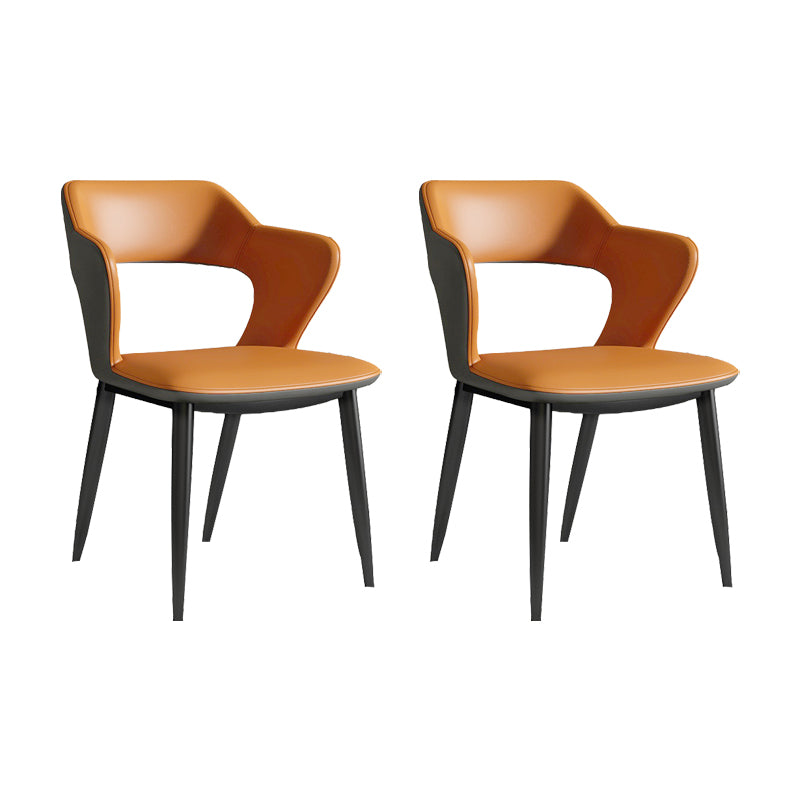 Faux Leather Dining Chairs Industrial Open Back Arm Chair with Black Legs