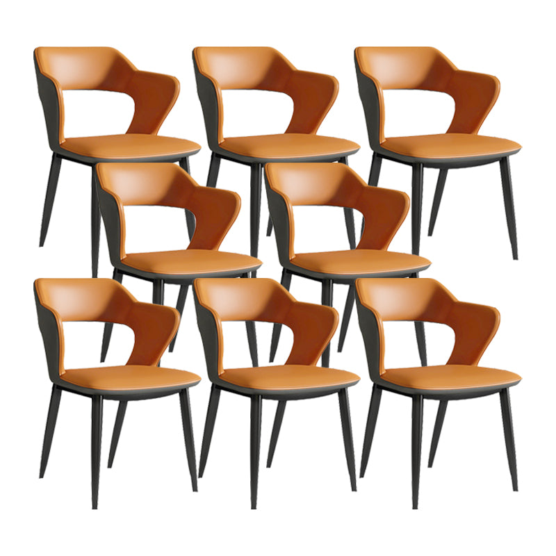 Faux Leather Dining Chairs Industrial Open Back Arm Chair with Black Legs