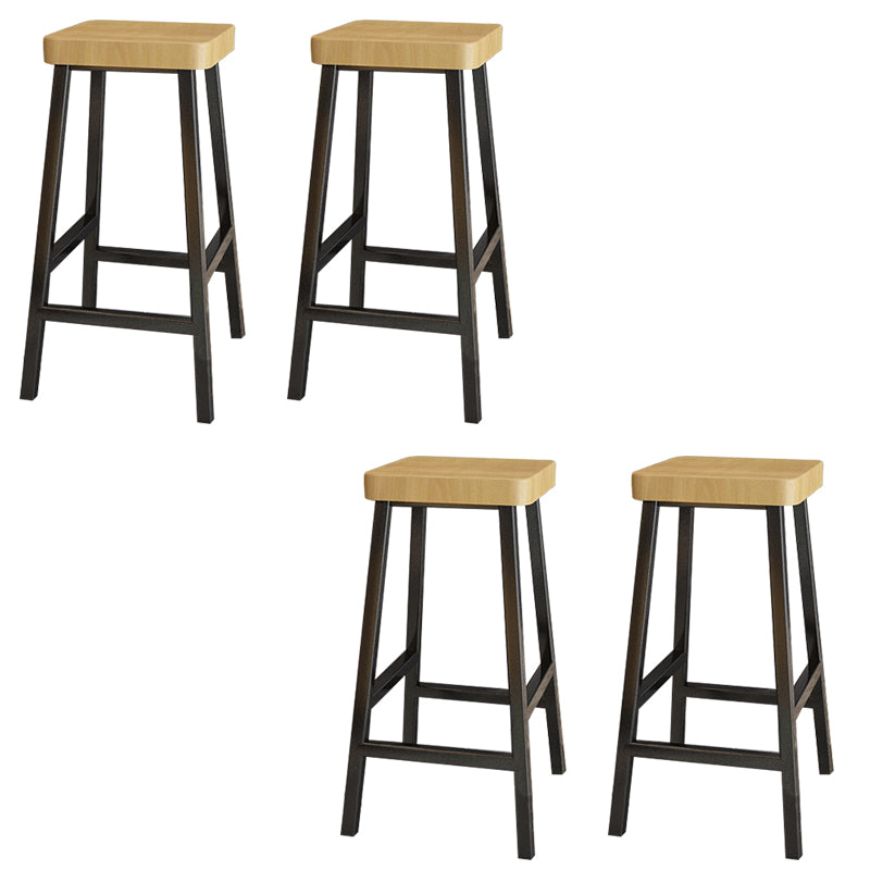 Modern Armless Counter Stool Pine Wood Bar Stool with Pedal for Cafe