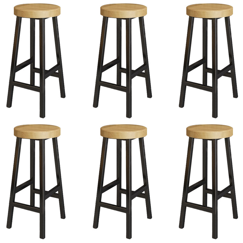 Modern Armless Counter Stool Pine Wood Bar Stool with Pedal for Cafe