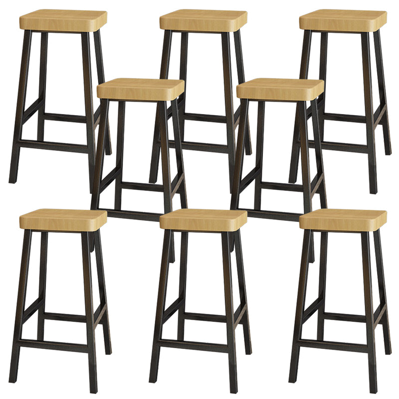 Modern Armless Counter Stool Pine Wood Bar Stool with Pedal for Cafe
