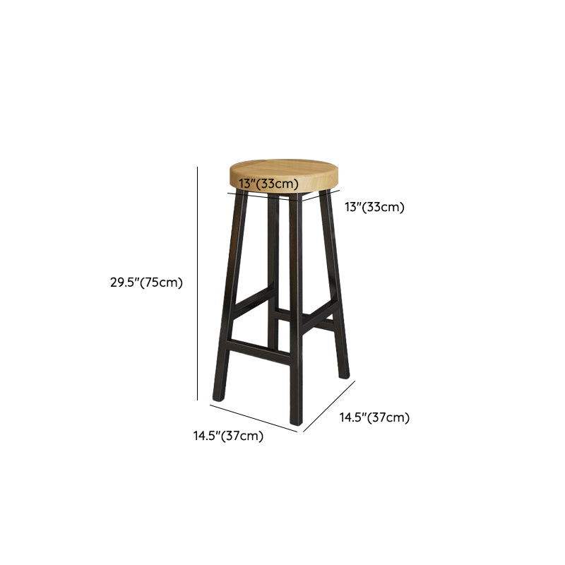 Modern Armless Counter Stool Pine Wood Bar Stool with Pedal for Cafe