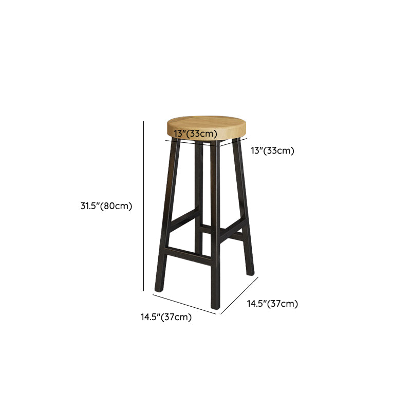 Modern Armless Counter Stool Pine Wood Bar Stool with Pedal for Cafe