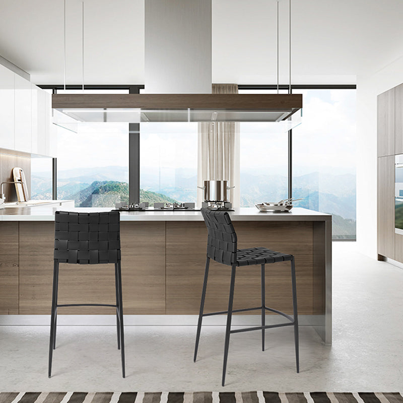 Modern Faux Leather Counter Stool Square Low Back Bar Stool for Indoor