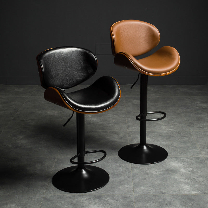 Glam Low Back Dining Stool Adjustable Height Bar Stool with Footrest