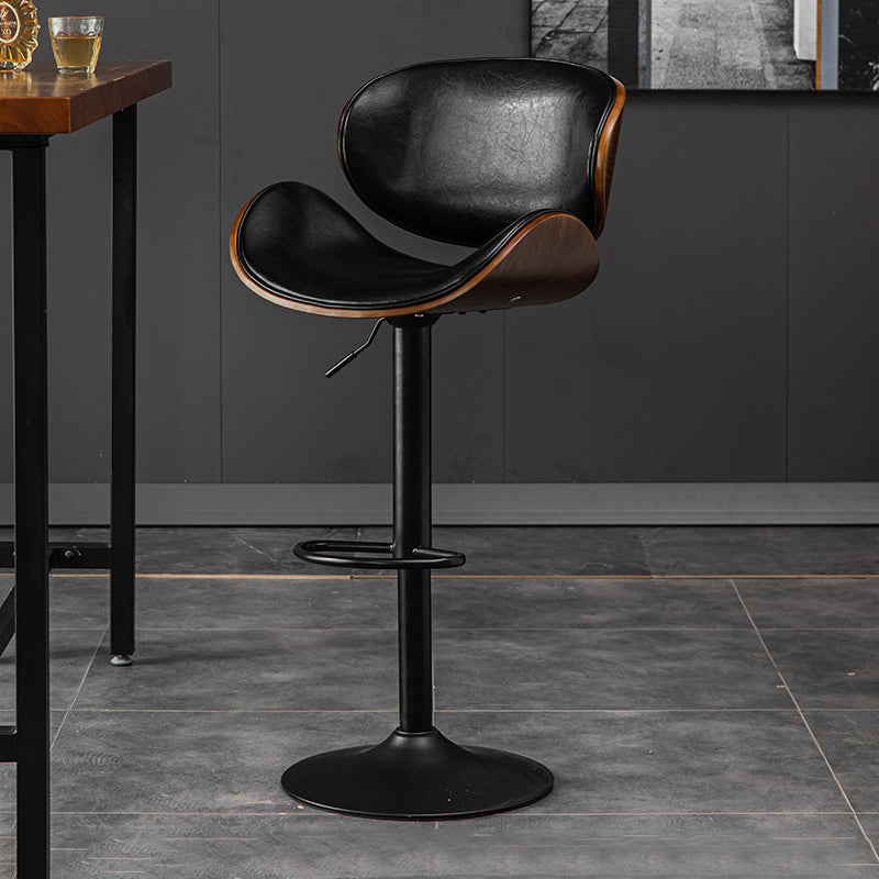 Glam Low Back Dining Stool Adjustable Height Bar Stool with Footrest