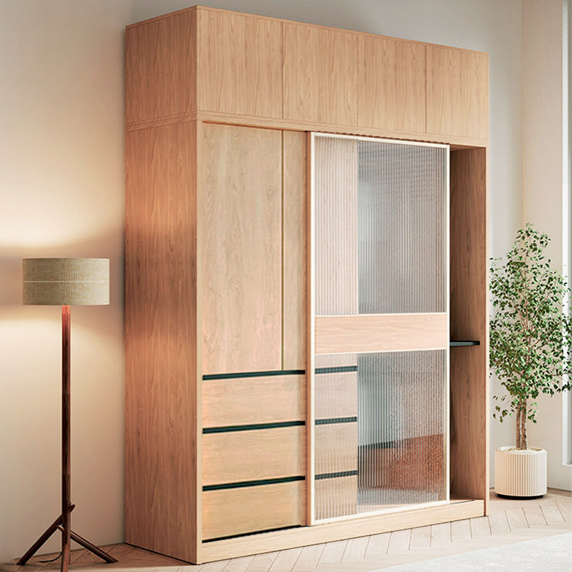 Engineered Wood Wardrobe Armoire with Drawer Modern Wardrobe Closet