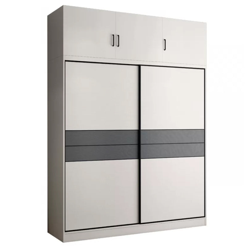 Sliding 2-Door Wood Wardrobe Cabinet Modern Freestanding Wardrobe Armoire with 2 Drawers