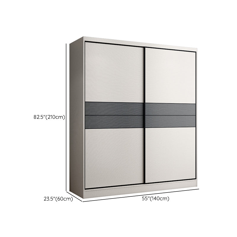 Sliding 2-Door Wood Wardrobe Cabinet Modern Freestanding Wardrobe Armoire with 2 Drawers