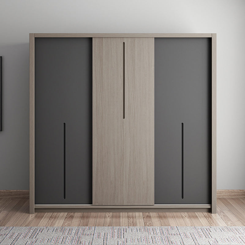 Grey Contemporary Storage Cabinet Faux Wood Cabinet with Sliding Doors