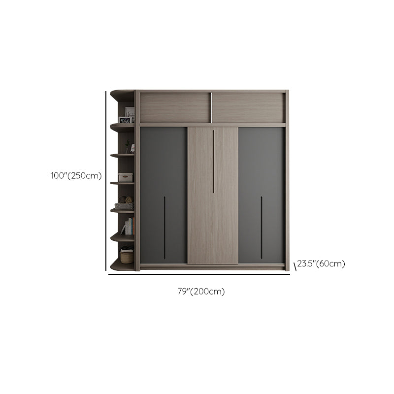 Grey Contemporary Storage Cabinet Faux Wood Cabinet with Sliding Doors