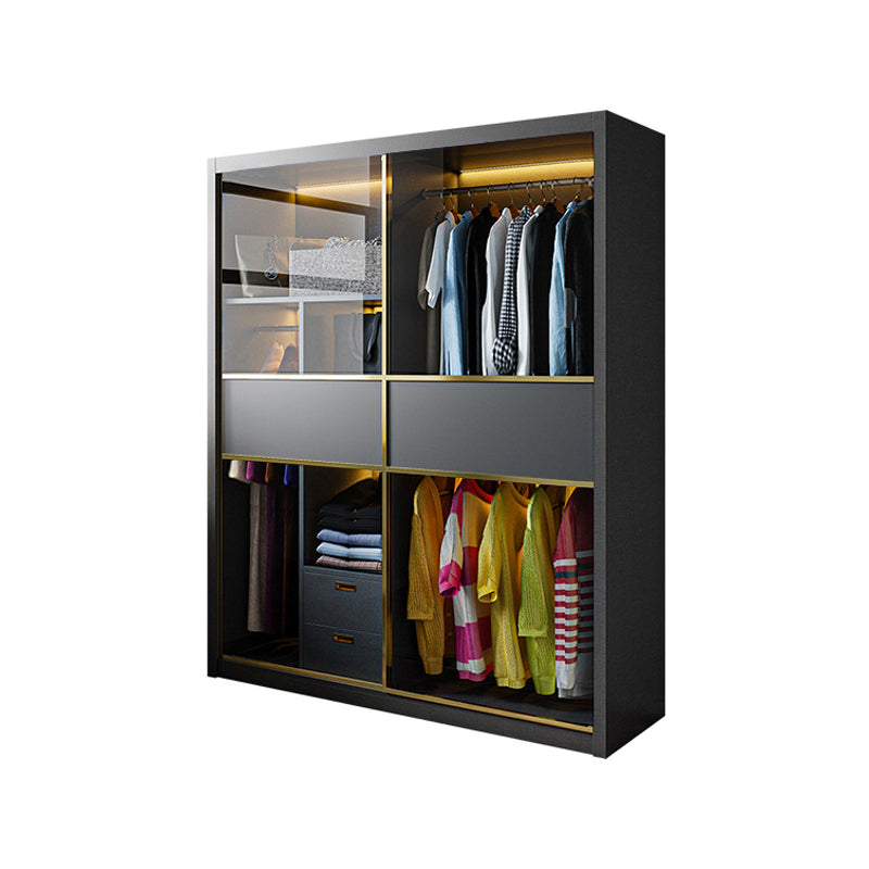 Modern Grey Storage Cabinet Mirrored Finish Cabinet with Glass Doors