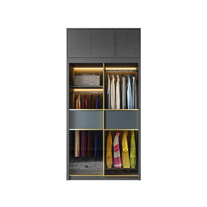 Modern Grey Storage Cabinet Mirrored Finish Cabinet with Glass Doors
