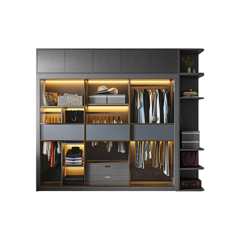 Modern Grey Storage Cabinet Mirrored Finish Cabinet with Glass Doors