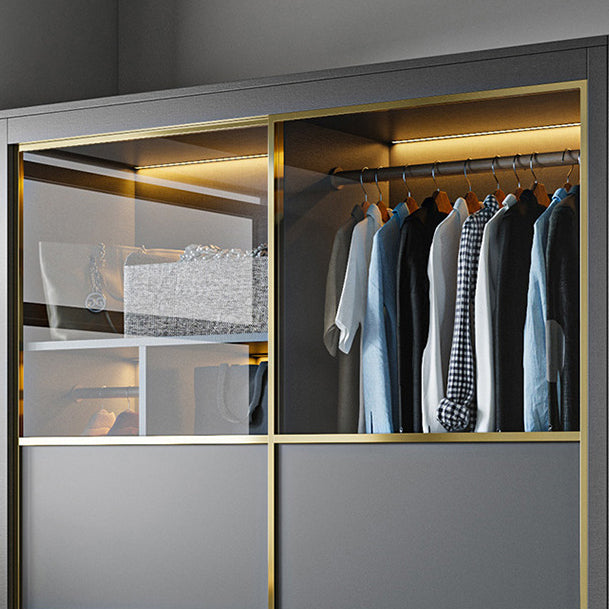 Modern Grey Storage Cabinet Mirrored Finish Cabinet with Glass Doors