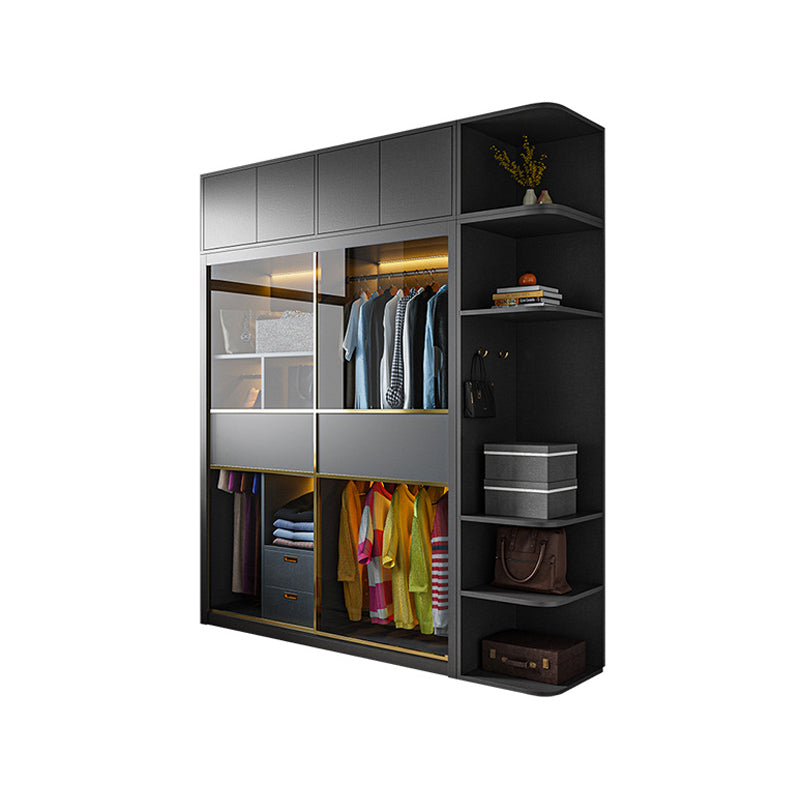 Modern Grey Storage Cabinet Mirrored Finish Cabinet with Glass Doors