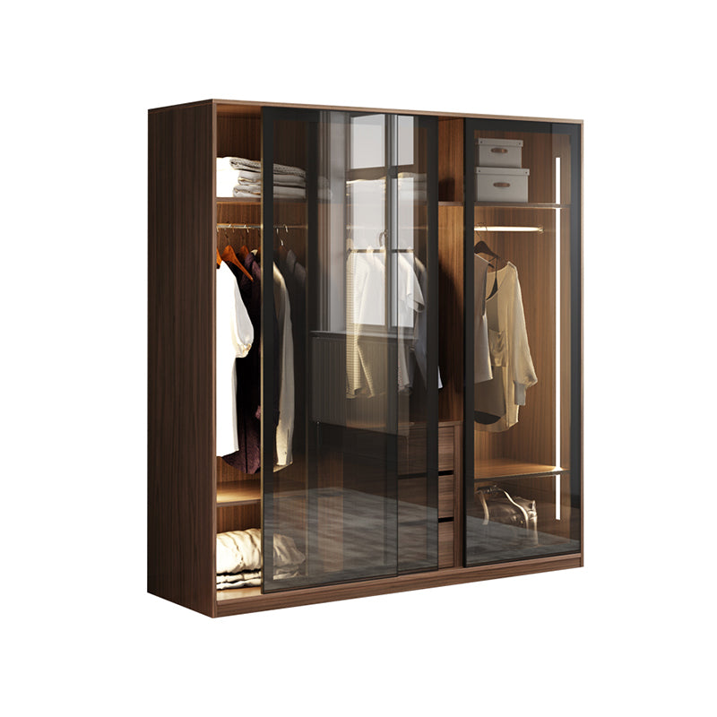 Brown Storage Cabinet with Glass Doors Contemporary Cabinet with Drawers