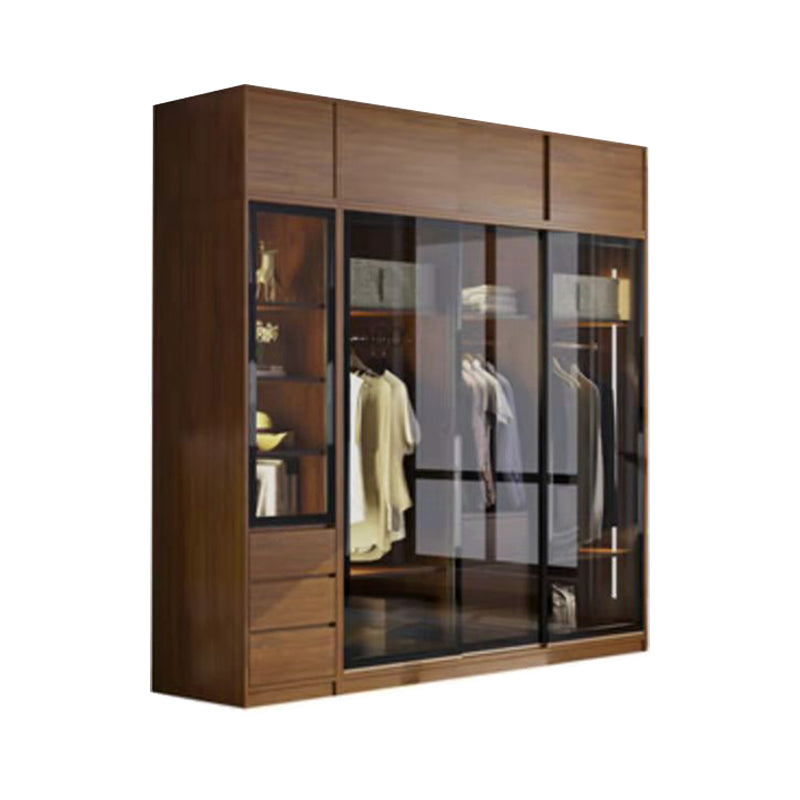 Brown Storage Cabinet with Glass Doors Contemporary Cabinet with Drawers