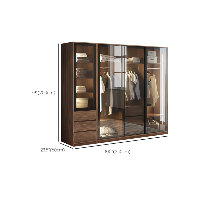 Brown Storage Cabinet with Glass Doors Contemporary Cabinet with Drawers