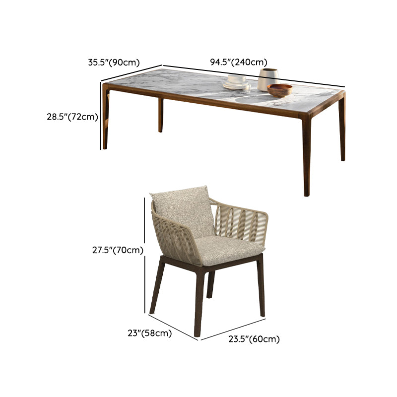 Boho Style Dining Set Stone Rectangular 1/7 Pieces Dining Set