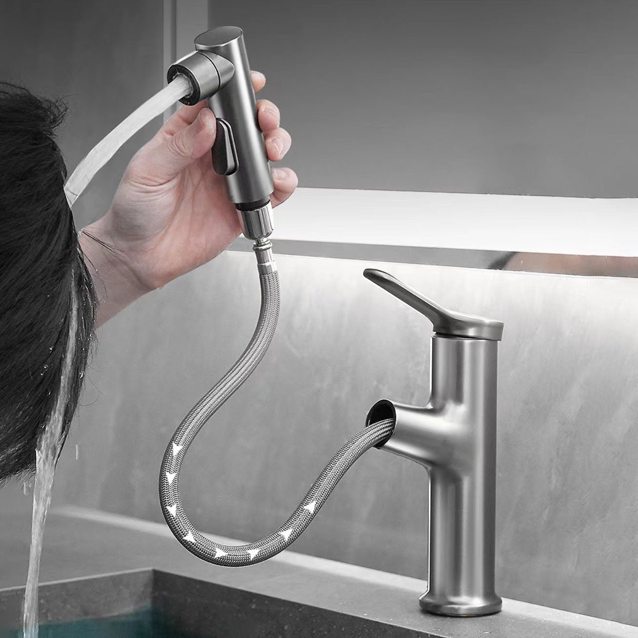 Modern Copper Sink Faucet Scratch Resistant Wide Spread Bathroom Faucet