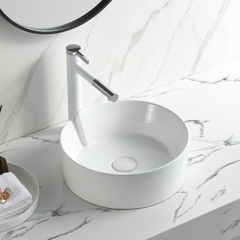 Contemporary Bathroom Sink White Porcelain Vessel Lavatory Sink Only