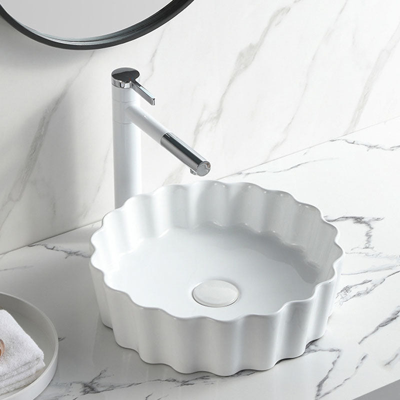 Contemporary Bathroom Sink White Porcelain Vessel Lavatory Sink Only